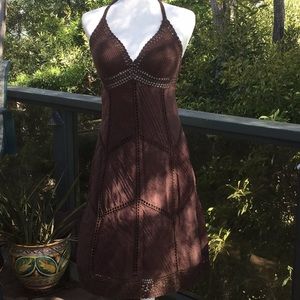 BCBG crocheted halter dress — super flattering.